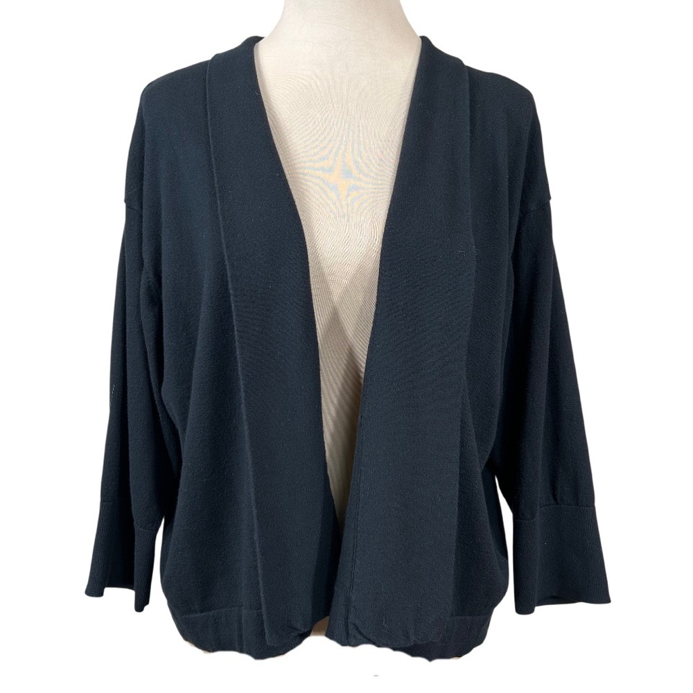 Chaps Women's Black Cotton Open Front Long Sleeve Cardigan Sweater Size XL